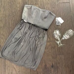 NEW Jessica Simpson Small ( 6 )  Strapless Gray Gold Sheen Cocktail Dress